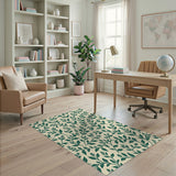 Green Leaves on Beige Botanical Area Rug