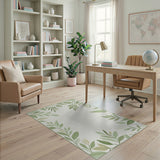 Green Leaf Border Embroidered Area Rug