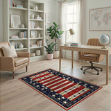 ODIKA American Flag Washable Rug, Vintage Patriotic Stars and Stripes, Low Pile Non-Slip Indoor Area Rug