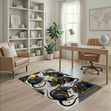 Whimsical Black Rats Geometric Area Rug