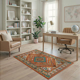 Bold Orange Teal Southwestern Geometric Area Rug