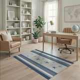 Blue and Teal Navy Starfish Striped Coastal Area Rug