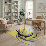 Vibrant Yellow Abstract Wave Area Rug