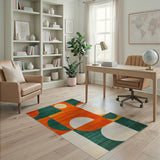 Bold Geometric Orange Green Area Rug