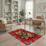 Festive Cartoon Tabby Cat with Christmas Lights Area Rug
