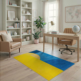 Abstract Yellow Blue Curved Geometric Area Rug