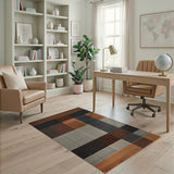 Geometric Patchwork Area Rug in Brown Tan