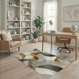 ODIKA Modern Abstract Wavy Gold & Grey Washable Area Rug, Low Pile Non-Slip