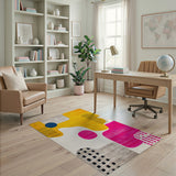 Bold Yellow Pink Abstract Area Rug