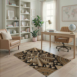 Gold Mayan Pyramid Geometric Area Rug