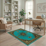 Ornate Teal Star Medallion Area Rug