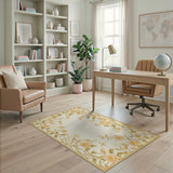 Vintage Gold Peony Floral Border Rug