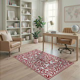 Elegant Red Floral Vine Border Area Rug