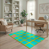 Blue Tile Grid Area Rug with Pink Accent