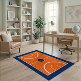 Geometric Modern Basketball Orange Basketball Court Area Rug