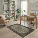 Traditional Persian Beige Area Rug with Navy Border