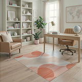 ODIKA Washable Terracotta Abstract Wavy Area Rug, Low Pile Non-Slip Boho Rug