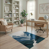 Blue and Teal Geometric Blue Mountain Peaks Area Rug
