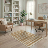 Beige Gingham Check Rustic Farmhouse Area Rug
