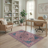 Blush Pink Teal Floral Persian Area Rug