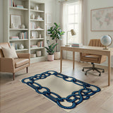 Nautical Blue Rope Border Area Rug
