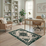 Traditional Persian Black and White Ornate Black Floral Medallion Area Rug
