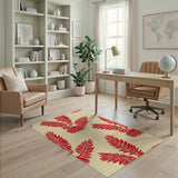 Bold Red Fern Leaf Area Rug