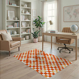 Vibrant Red-Orange Geometric Checkered Area Rug