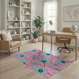 Teal Daisy Florals on Hot Pink Area Rug