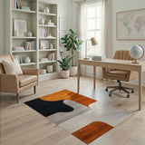ODIKA Abstract Mid-Century Modern Washable Area Rug, Low Pile Non-Slip Burnt Orange & Black Rug