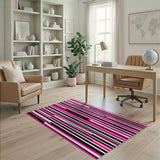 Bold Pink and Black Striped Geometric Area Rug