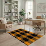 Orange Rustic Farmhouse Bold Orange Black Buffalo Plaid Area Rug