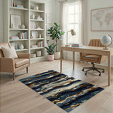 Abstract Layered Blue Teal Wave Area Rug