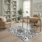 Floral Vintage Elegant Black White Damask Floral Area Rug