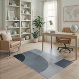 Modern Blue Overlapping Circles Geometric Area Rug