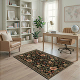 Black Persian Floral Area Rug with Vibrant Blooms