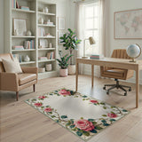 ODIKA Romantic Pink Rose Floral Washable Area Rug, Low Pile Non-Slip Vintage Carpet