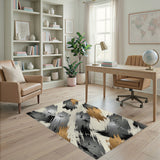 Abstract Gold Brushstroke Area Rug