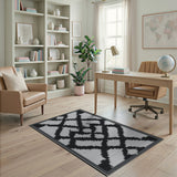 Black and White Bold Black White Geometric Lattice Area Rug