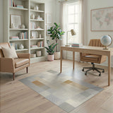 Neutral Textured Geometric Patchwork Area Rug