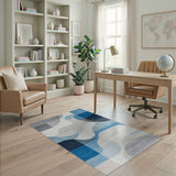 Modern Blue Grey Abstract Geometric Area Rug