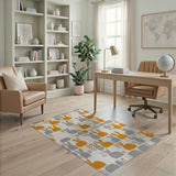 Whimsical Grey Orange Bunny Kids Area Rug