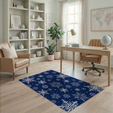 Navy Blue Snowflake Geometric Area Rug
