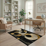 ODIKA Art Deco Geometric Washable Area Rug - Luxury Black & Gold Low Pile Non-Slip Carpet