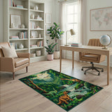 ODIKA Washable Dinosaur Kids Area Rug, Low Pile Non-Slip Playroom Carpet
