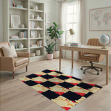 Bold Geometric Black Red Orange Area Rug