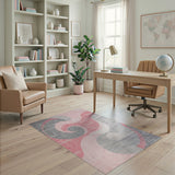 Abstract Swirl Pink Grey Area Rug