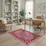 Pink Ornate Floral Vine Border Rug
