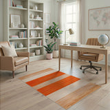 Vibrant Orange and Beige Striped Area Rug