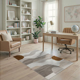 Abstract Wavy Layers Beige Area Rug